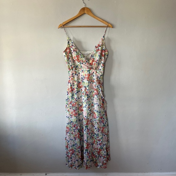 Saloni Ayla-B Floral 100% Silk Dress Floral Midi Ruffle Size 4 NWOT - Picture 3 of 8